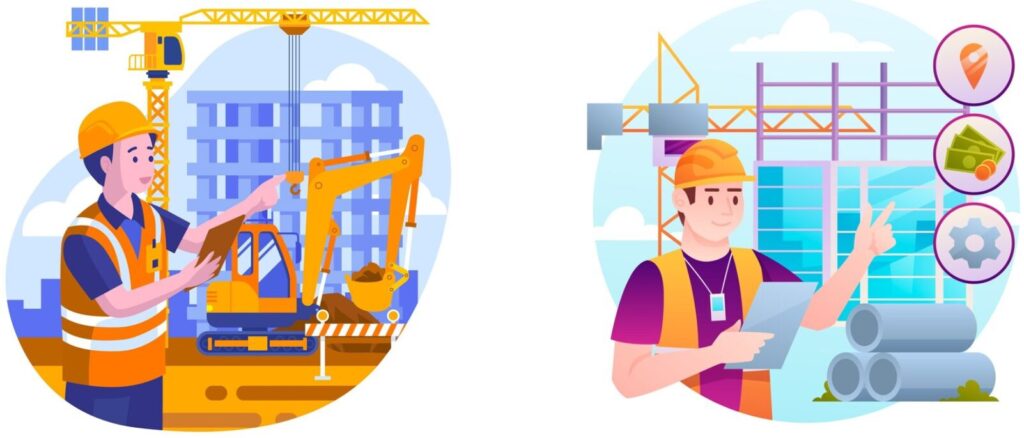 Illustrations depicting inspection of equipments and benefits of a centralized safety management tool