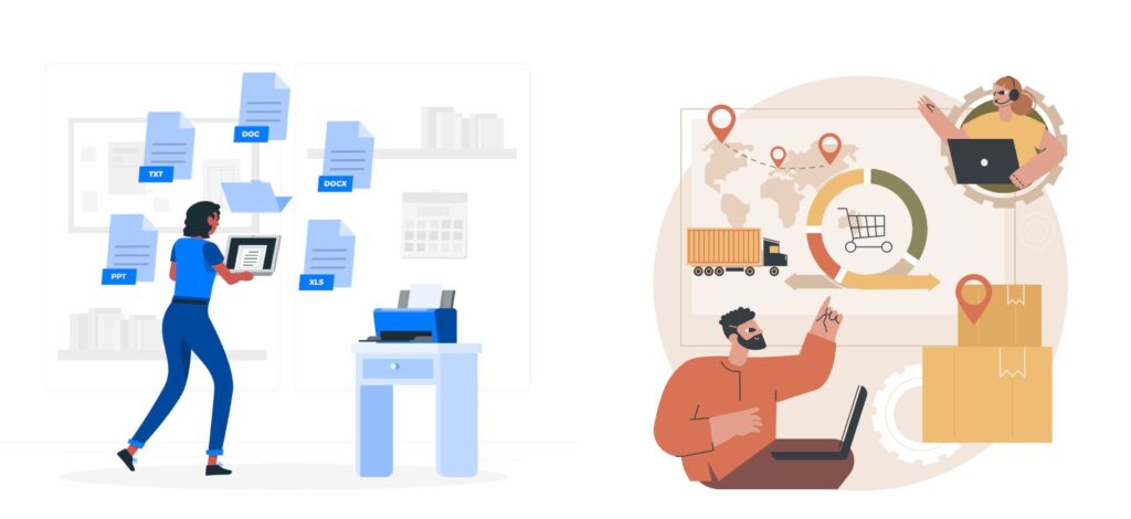 Left: Smart document management; 
Right: IOT-enabled logistics management